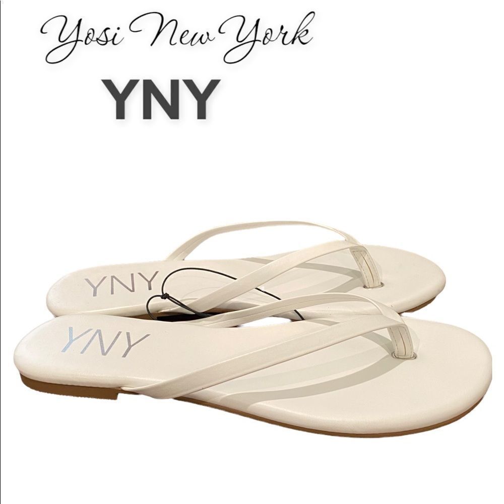 NEW Yosi YNY New York Olivia White Flip Flop Thong Sandals 8 9 10 11